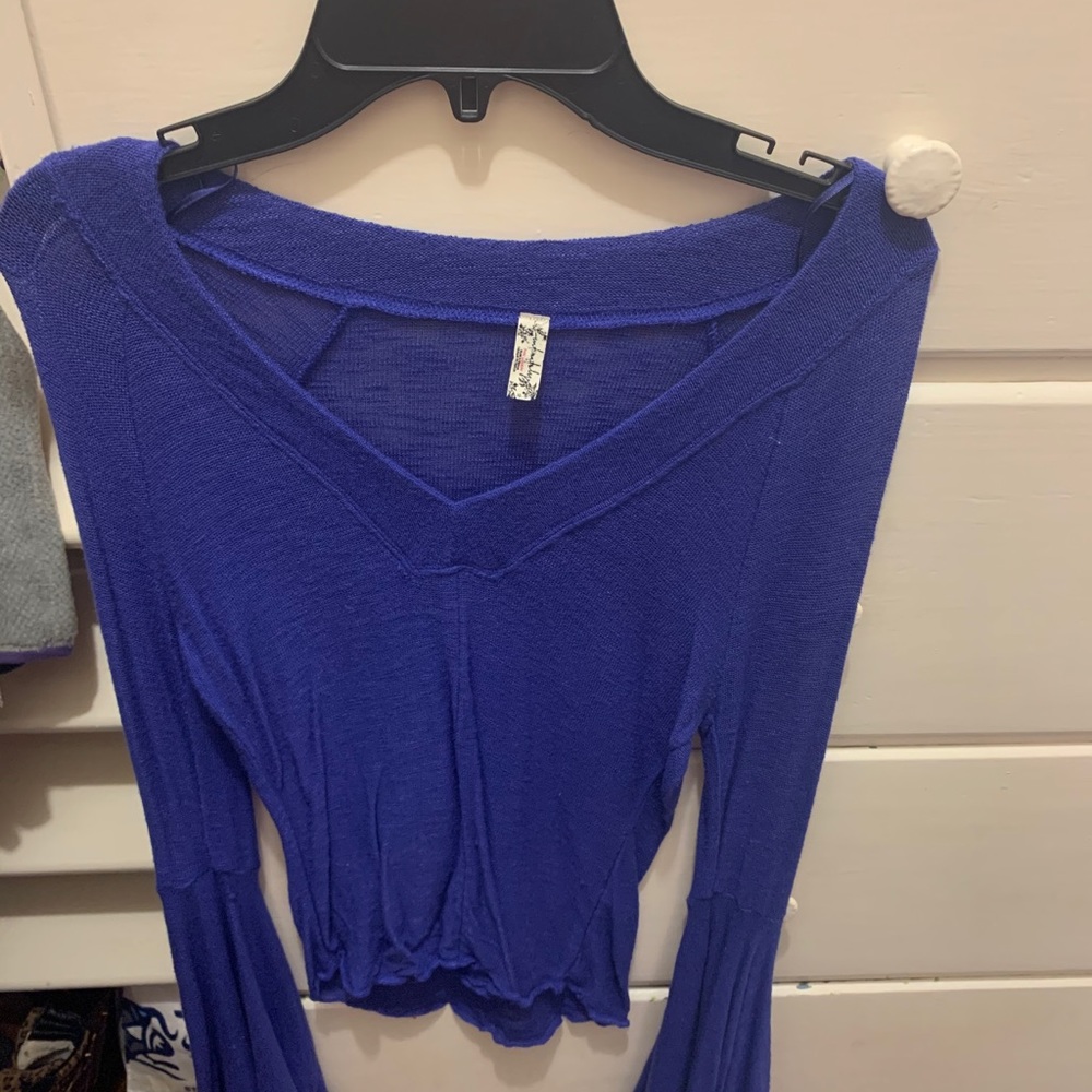 free people bright blue bell sleeve top